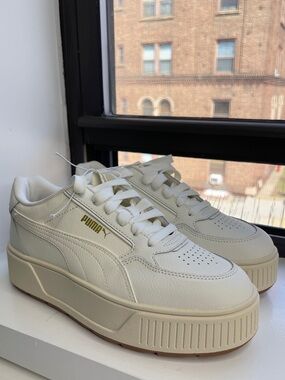 Puma Cream Platform Lace-Up Sneakers with Gold Logo